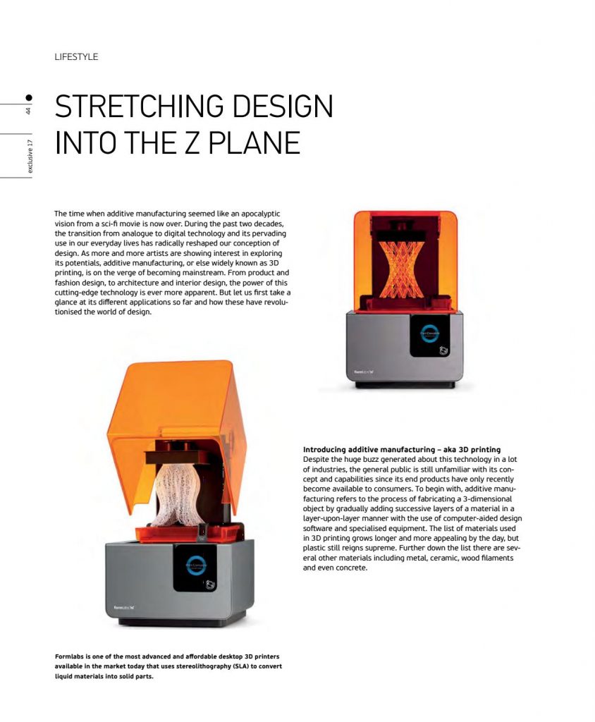 Exclusive magazine featuring EmmanuelTouraine 3D printed furniture for Ventury