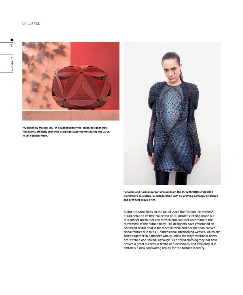 Exclusive magazine featuring EmmanuelTouraine 3D printed furniture for Ventury