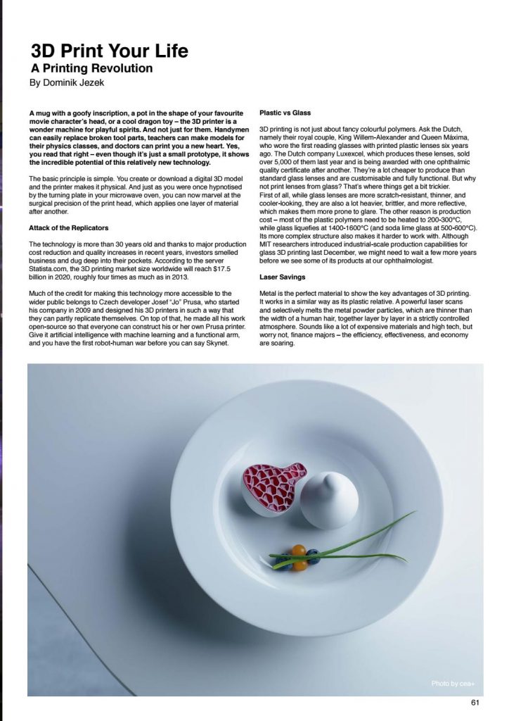 OKO! Magazine about 3D printing featuring Ventury's Gaudi 02 chair designed by Emmanuel Touraine